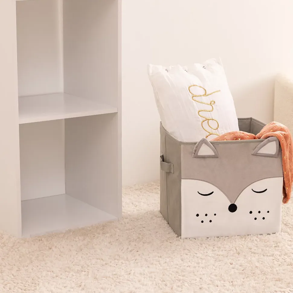 Bac de rangement enfant Renard - velours - gris - Atmosphera