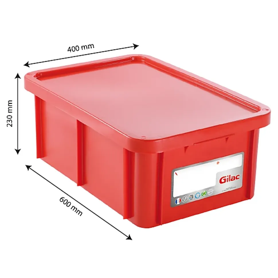 Bac HACCP 35 L rectangulaire + couvercle - rouge
