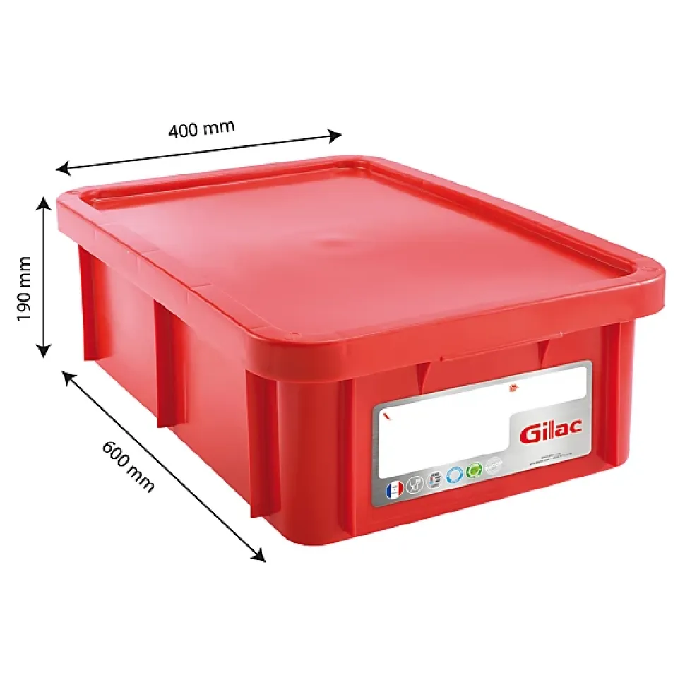 Bac HACCP 25 L rectangulaire + couvercle - rouge