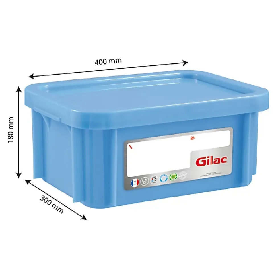 Bac HACCP 12 L rectangulaire + couvercle - bleu