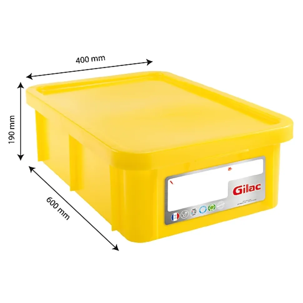 Bac HACCP 25 L rectangulaire + couvercle - jaune