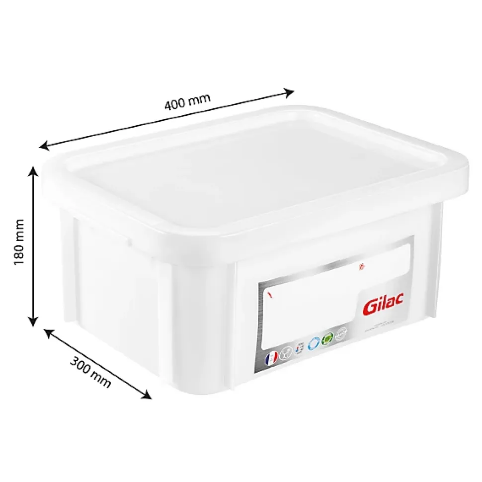 Bac HACCP 12 L rectangulaire + couvercle - blanc