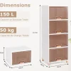 Bacs de Rangement de 150 L avec Couvercles, 4 Niveaux avec Portes Magnétiques, en Plastique, pour Chambre, Salon, Cuisine, Blanc