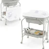 Baignoire bébé pliable Table à Langer avec rangement à roulettes Gris clair
