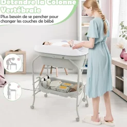 Baignoire bébé pliable Table à Langer avec rangement à roulettes Gris clair