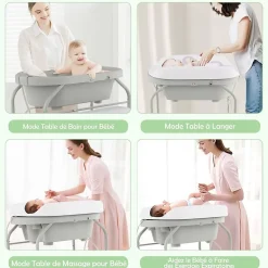 Baignoire bébé pliable Table à Langer avec rangement à roulettes Gris clair