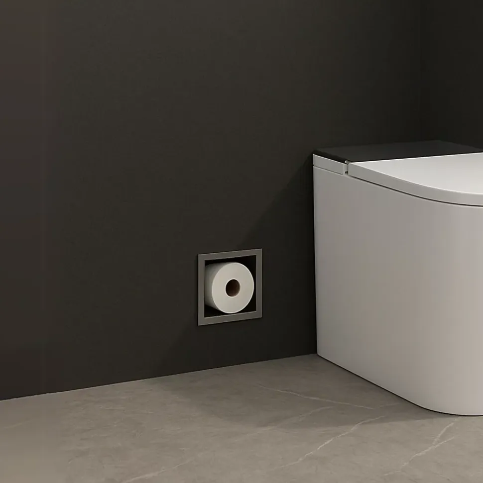BALNEO - range-papier toilette mural encastré WALL-BOX PAPER 3 Gun Metal gris - compartiment de salle de bain intégré dans le mur
