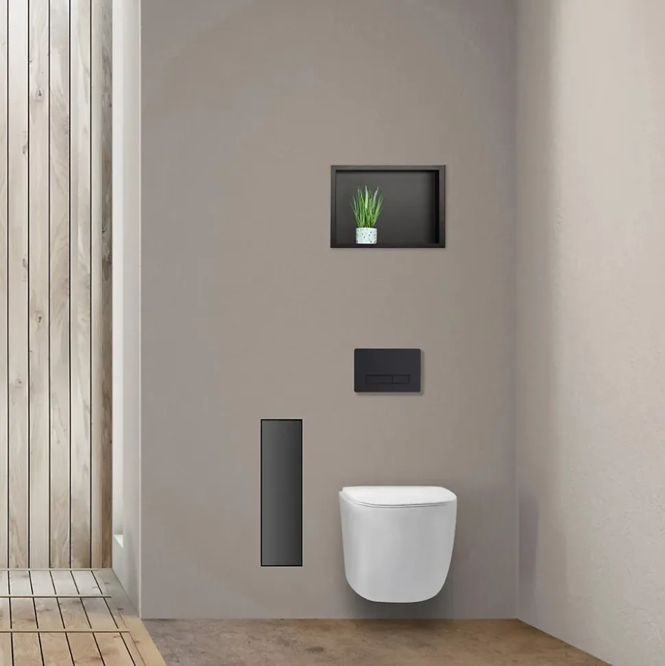 Balneo Armoire encastrée pour brosse WC gauche verre noir 68,2 cm