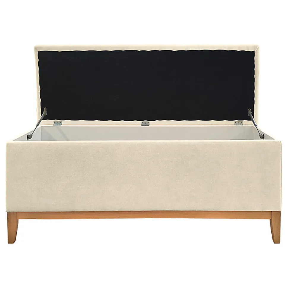 Banc - Bout de lit avec coffre de rangement tissu doux écru - SKY