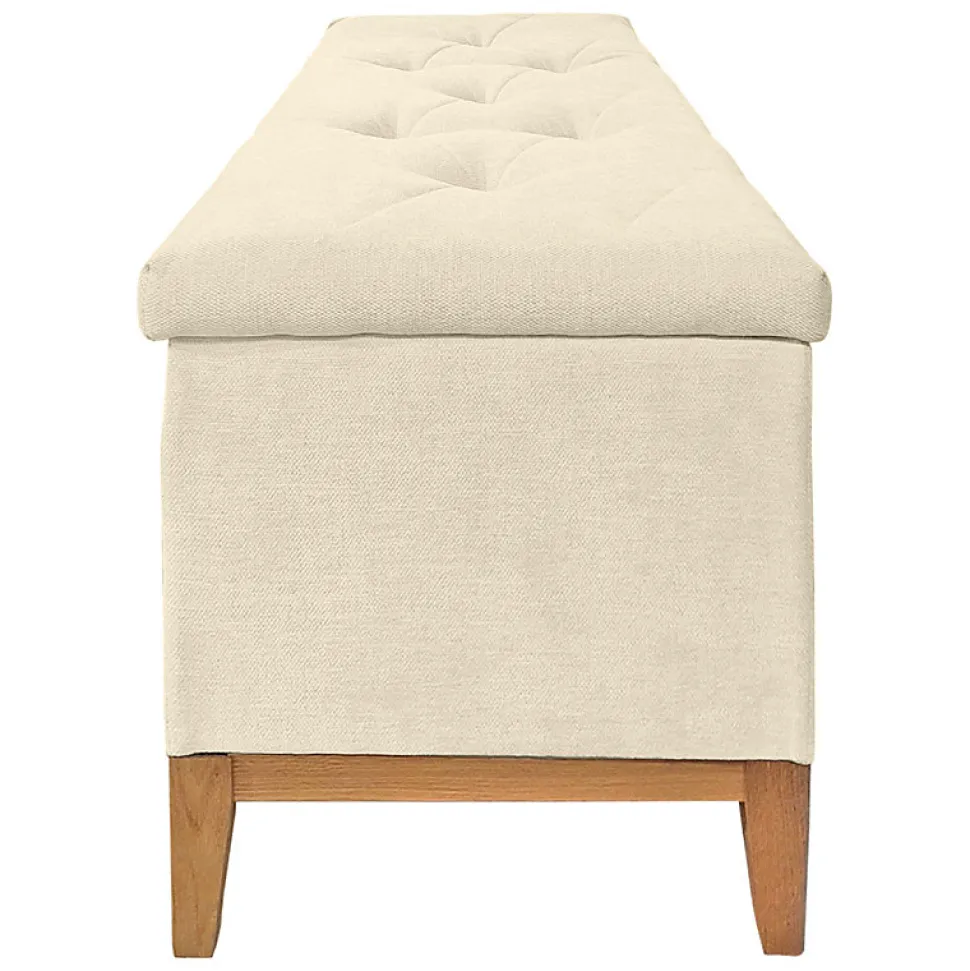 Banc - Bout de lit avec coffre de rangement tissu doux écru - SKY