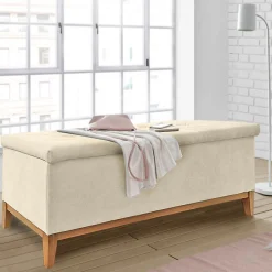 Banc - Bout de lit avec coffre de rangement tissu doux écru - SKY