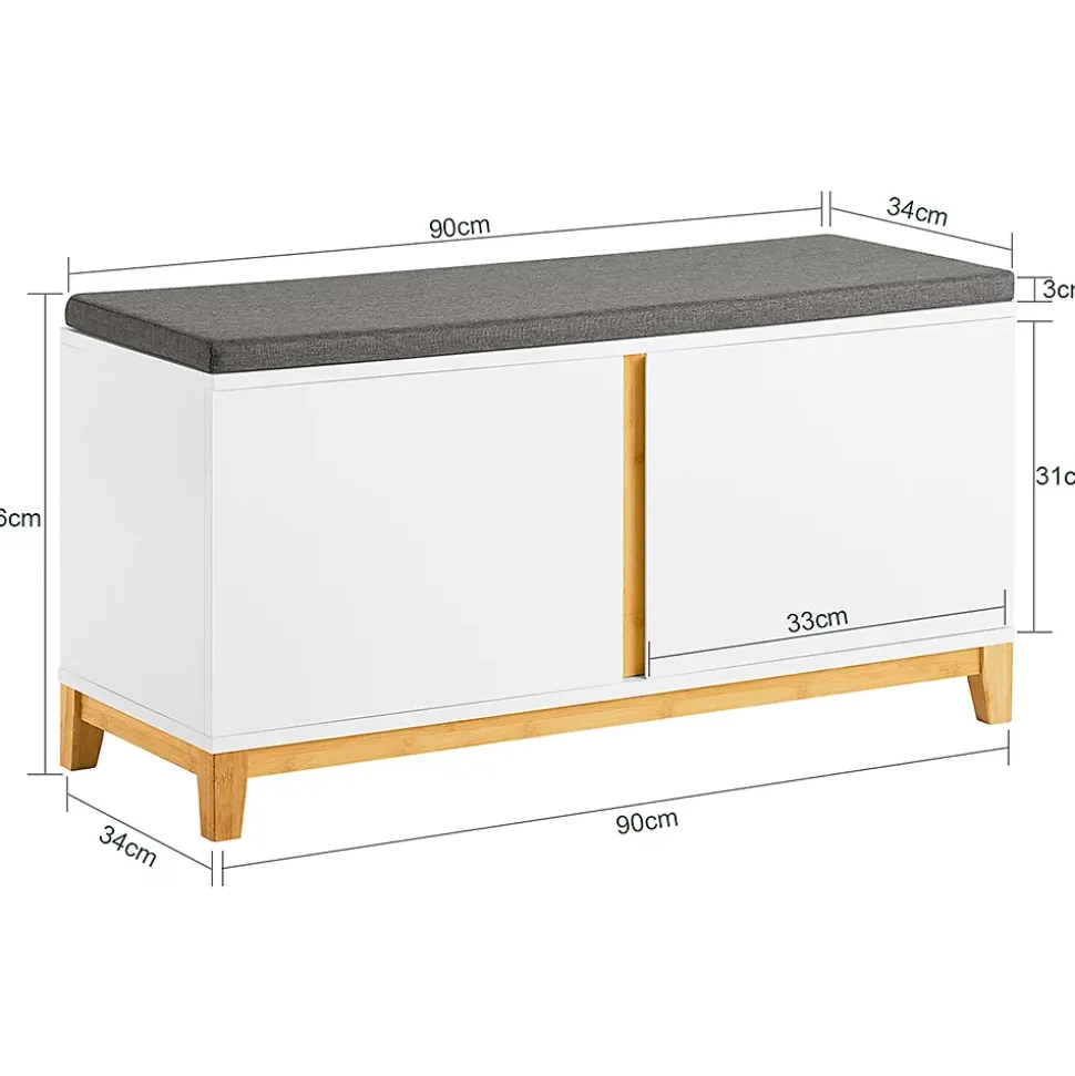 Banc à Chaussure Meuble d'Entrée avec Siège Rembourré et 2 Portes , FSR117-W, SoBuy