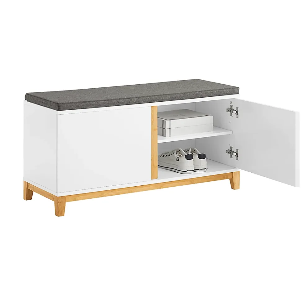 Banc à Chaussure Meuble d'Entrée avec Siège Rembourré et 2 Portes , FSR117-W, SoBuy