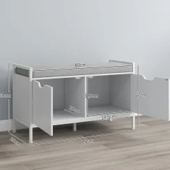 Banc à chaussures - 2 portes - coussin rembourré - gris blanc