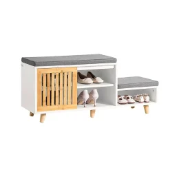 Banc à Chaussures 2 Coussin, 1 Porte Coulissante et 3 Compartiments, FSR125-WN, SoBuy