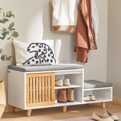 Banc à Chaussures 2 Coussin, 1 Porte Coulissante et 3 Compartiments, FSR125-WN, SoBuy