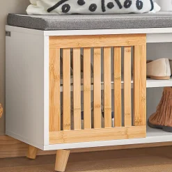 Banc à Chaussures 2 Coussin, 1 Porte Coulissante et 3 Compartiments, FSR125-WN, SoBuy