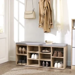 Banc à Chaussures 10 Niches Décor Bois - L104 cm