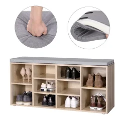 Banc à Chaussures 10 Niches Décor Bois - L104 cm