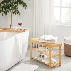 Banc à Chaussures 3 Niveaux en Bambou Naturel - L70 cm