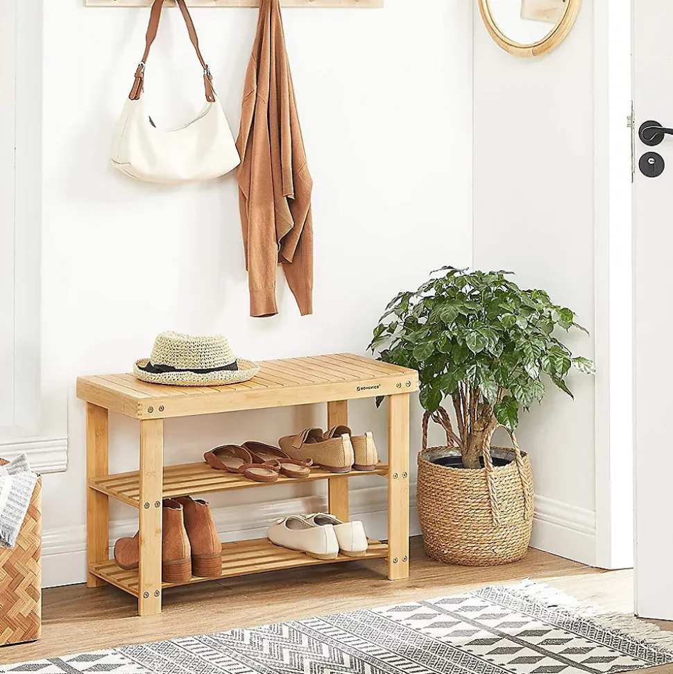 Banc à Chaussures 3 Niveaux en Bambou Naturel - L70 cm
