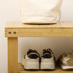 Banc à chaussures 2 étagères dim. 70L x 28l x 45H cm bois bambou verni