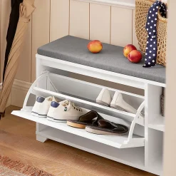 Banc à Chaussures avec Coussin Rembourré, 1 abattant et 2 Compartiments, FSR119-W, SoBuy