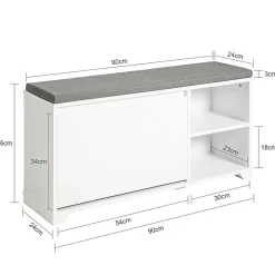 Banc à Chaussures avec Coussin Rembourré, 1 abattant et 2 Compartiments, FSR119-W, SoBuy