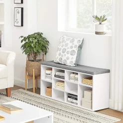 Banc à Chaussures Blanc avec Coussin d'Assise - L104 cm