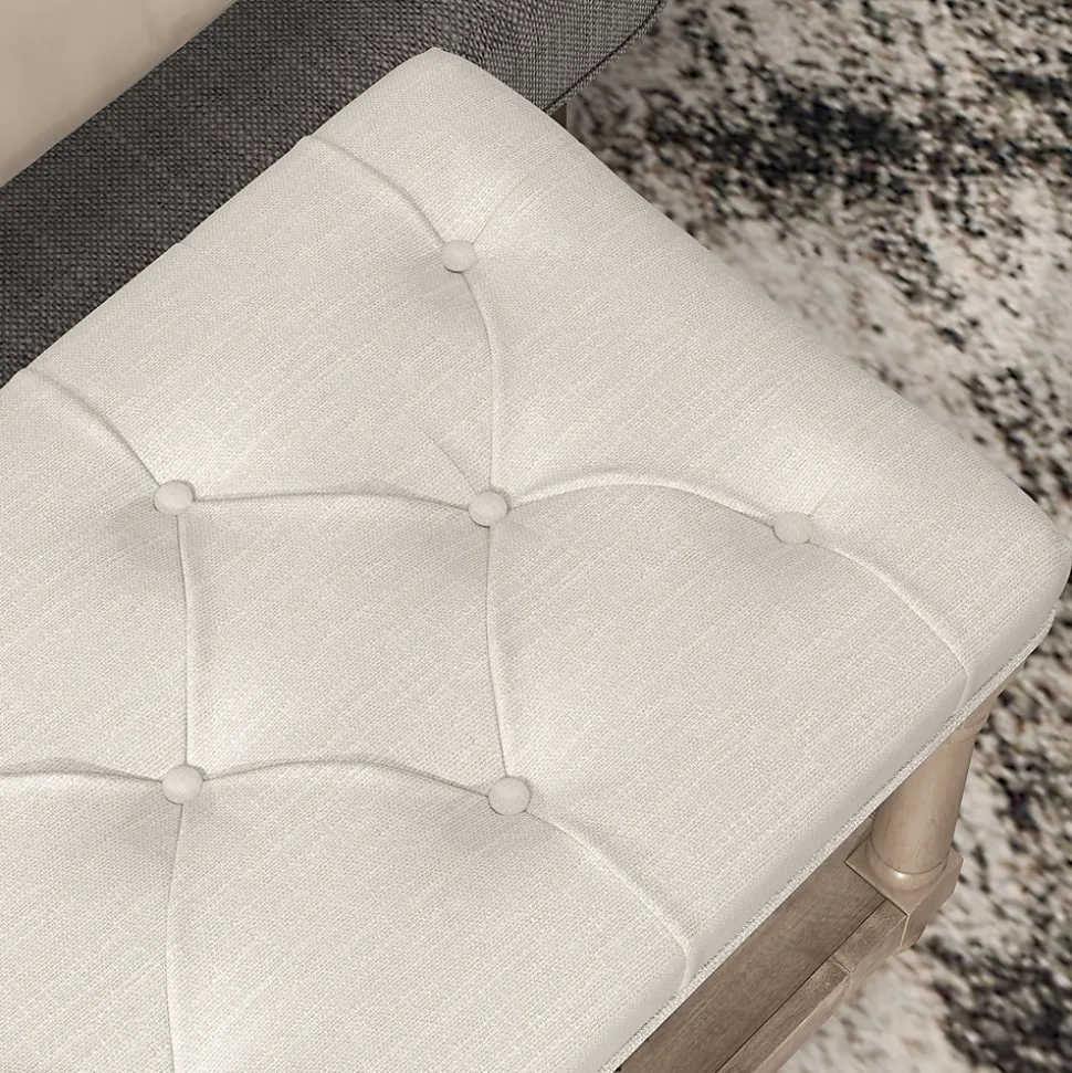 Banc à chaussures capitonnée style classique chic étagère bois sculpté tissu beige