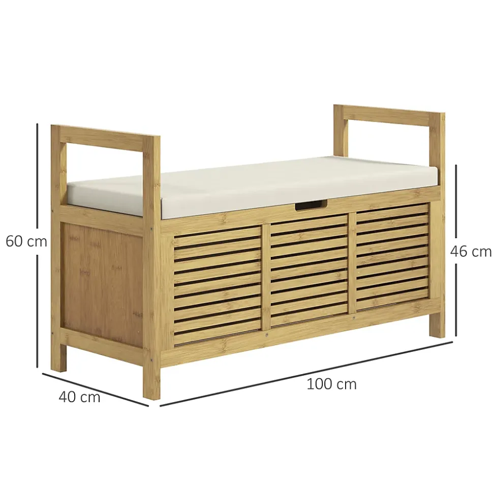 Banc à chaussures coffre de rangement 2 en 1 avec coussin bambou