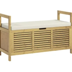 Banc à chaussures coffre de rangement 2 en 1 avec coussin bambou