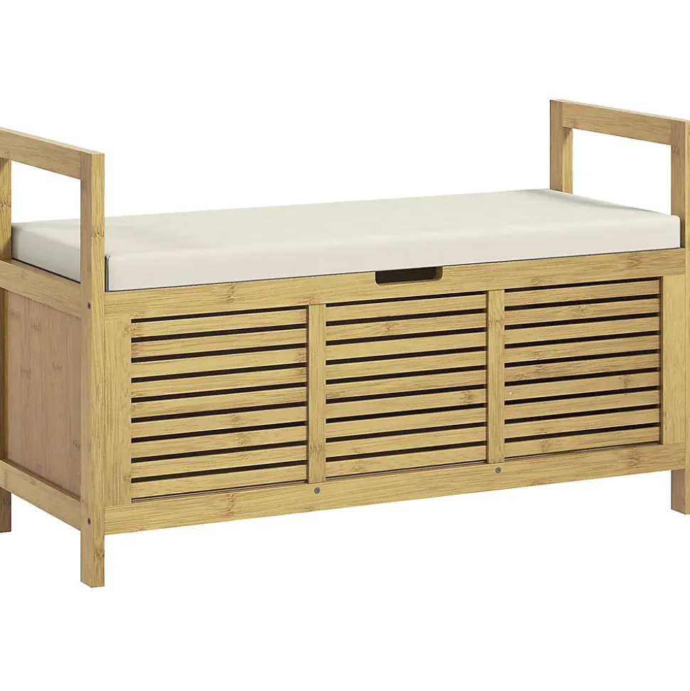Banc à chaussures coffre de rangement 2 en 1 avec coussin bambou