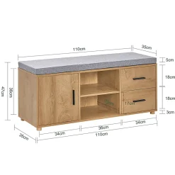 Banc à Chaussures coussin rembourré 2 compartiments 1 porte et 2 tiroirs, FSR148-N, SoBuy