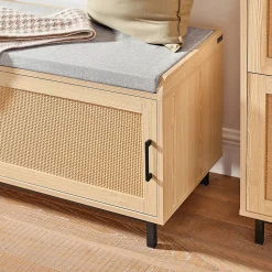 Banc à Chaussures Coussin 2 Portes Coulissante Façades Rotin Tissé, FSR154-N, SoBuy