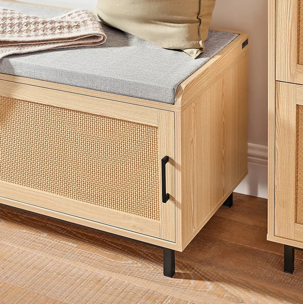 Banc à Chaussures Coussin 2 Portes Coulissante Façades Rotin Tissé, FSR154-N, SoBuy
