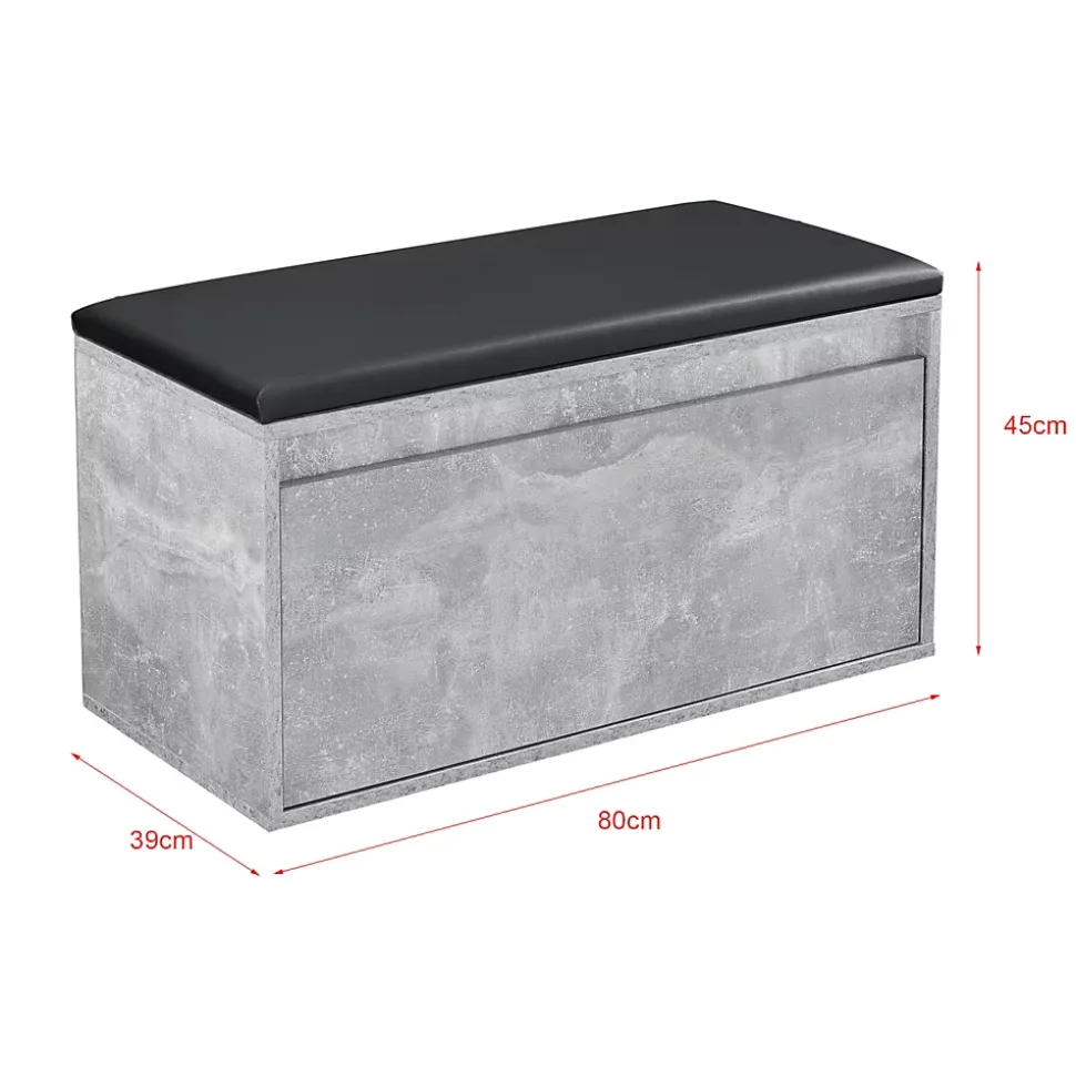 Banc à chaussures Degerfors 80 x 39 x 45 cm effet béton noir en.casa
