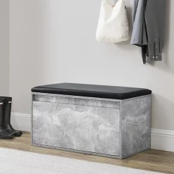 Banc à chaussures Degerfors 80 x 39 x 45 cm effet béton noir en.casa
