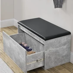 Banc à chaussures Degerfors 80 x 39 x 45 cm effet béton noir en.casa