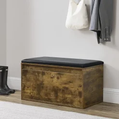 Banc à chaussures Degerfors 80 x 39 x 45 cm effet chêne foncé noir en.casa