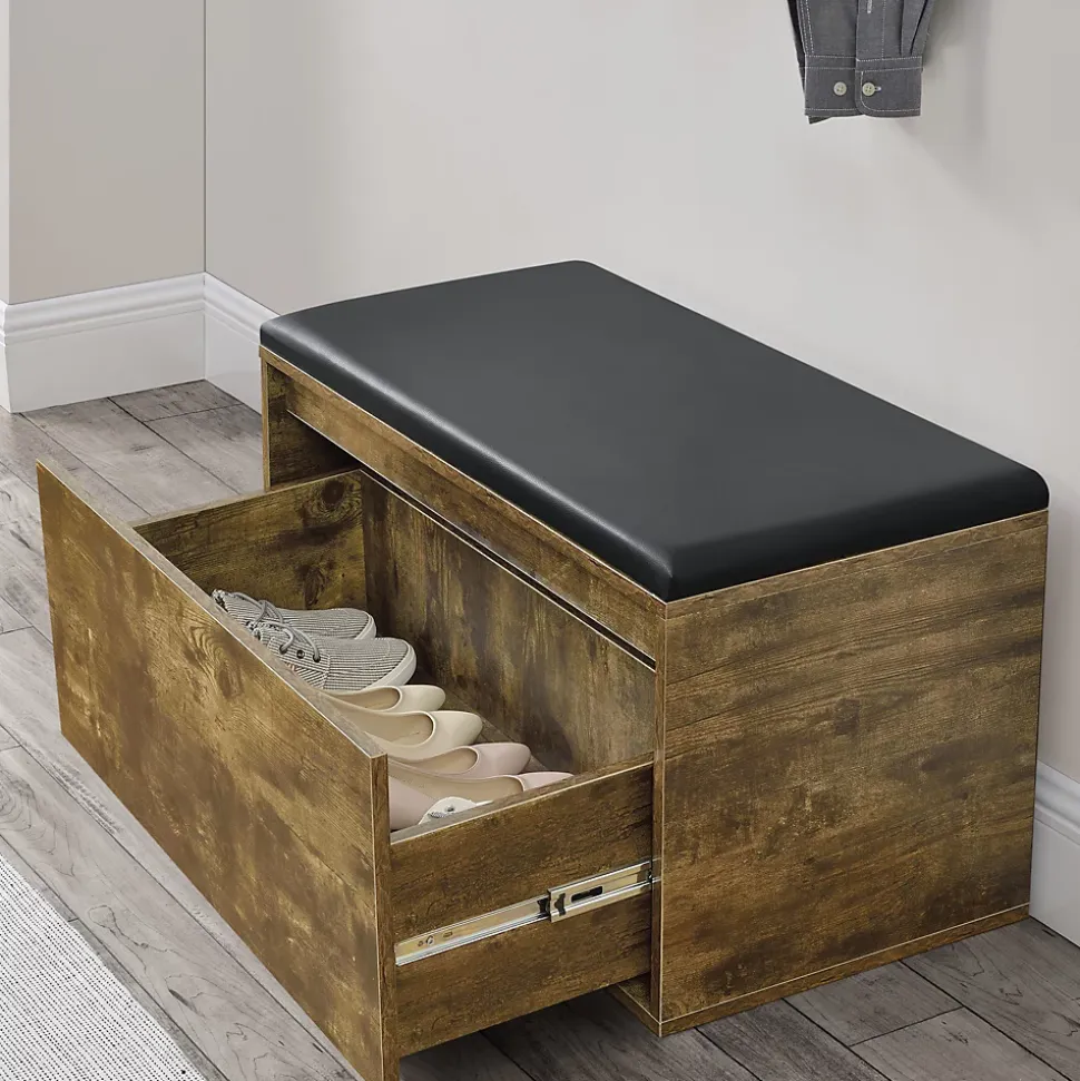 Banc à chaussures Degerfors 80 x 39 x 45 cm effet chêne foncé noir en.casa
