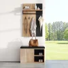 Banc à chaussures, meuble d'entrée, armoire à chaussures à 2 portes, 70x36x146cm, noir et naturel