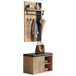 Banc à chaussures, meuble d'entrée, armoire à chaussures à 2 portes, 70x36x146cm, noir et naturel