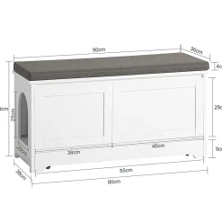 Banc à Chaussures Meuble Litière Chat, 2 Portes, 3 Bols Intégrés, Coussin, FSR136-W, SoBuy