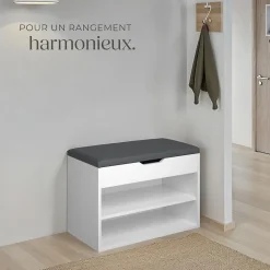 Banc à chaussures Pour 6 paires avec Assise rembourrée blanc