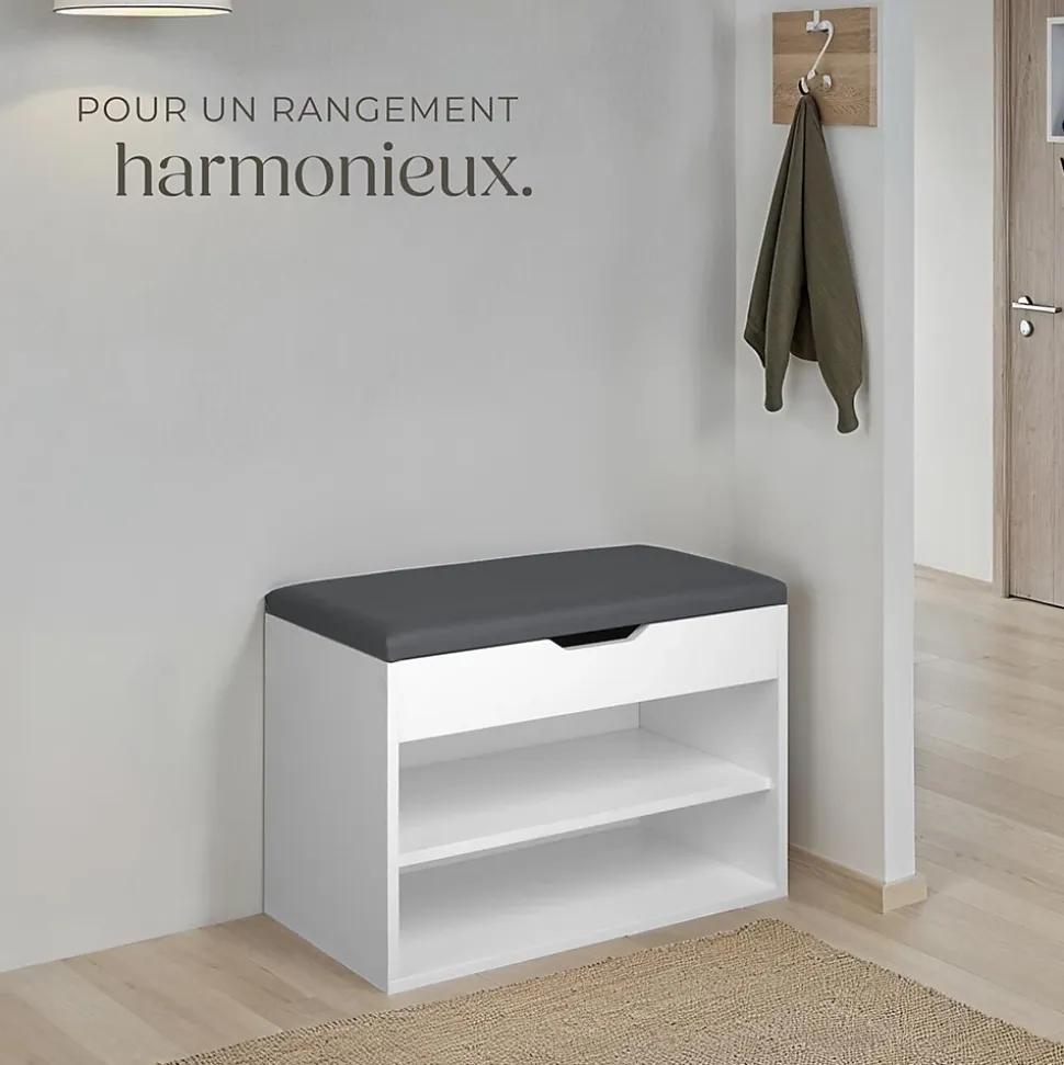 Banc à chaussures Pour 6 paires avec Assise rembourrée blanc