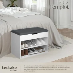 Banc à chaussures Pour 6 paires avec Assise rembourrée blanc