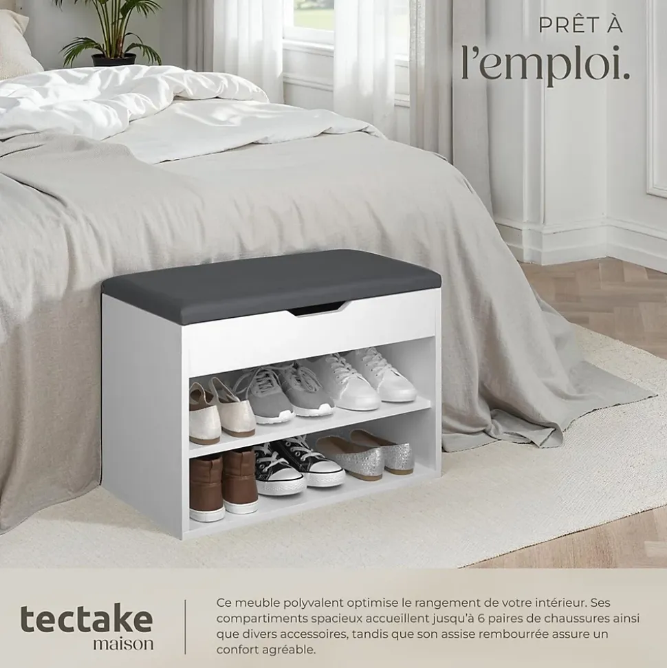 Banc à chaussures Pour 6 paires avec Assise rembourrée blanc