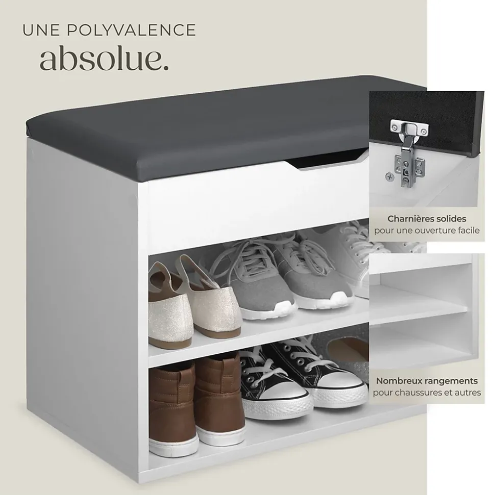 Banc à chaussures Pour 6 paires avec Assise rembourrée blanc