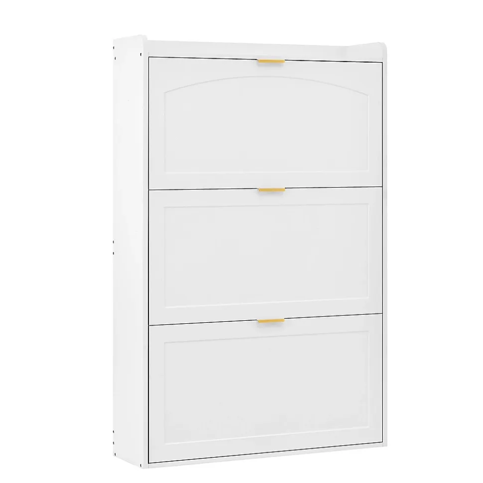 Banc à chaussures étroit avec 3 volets, armoire à chaussures, commode à chaussures,76x23x118cm,blanc
